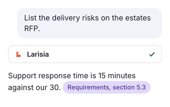 An AI assistant calling Larisia for the delivery risks on a tender.
